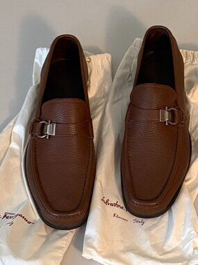 Salvatore Ferragamo Men’s Brown Pebbled Leather Bit Loafers Size 10 D Shoes